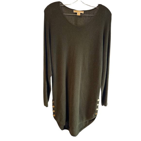 MICHAEL Michael Kors Tops - Michael Michael Kors Womens Olive Green Waffle Knit Button Side Tunic Sweater L